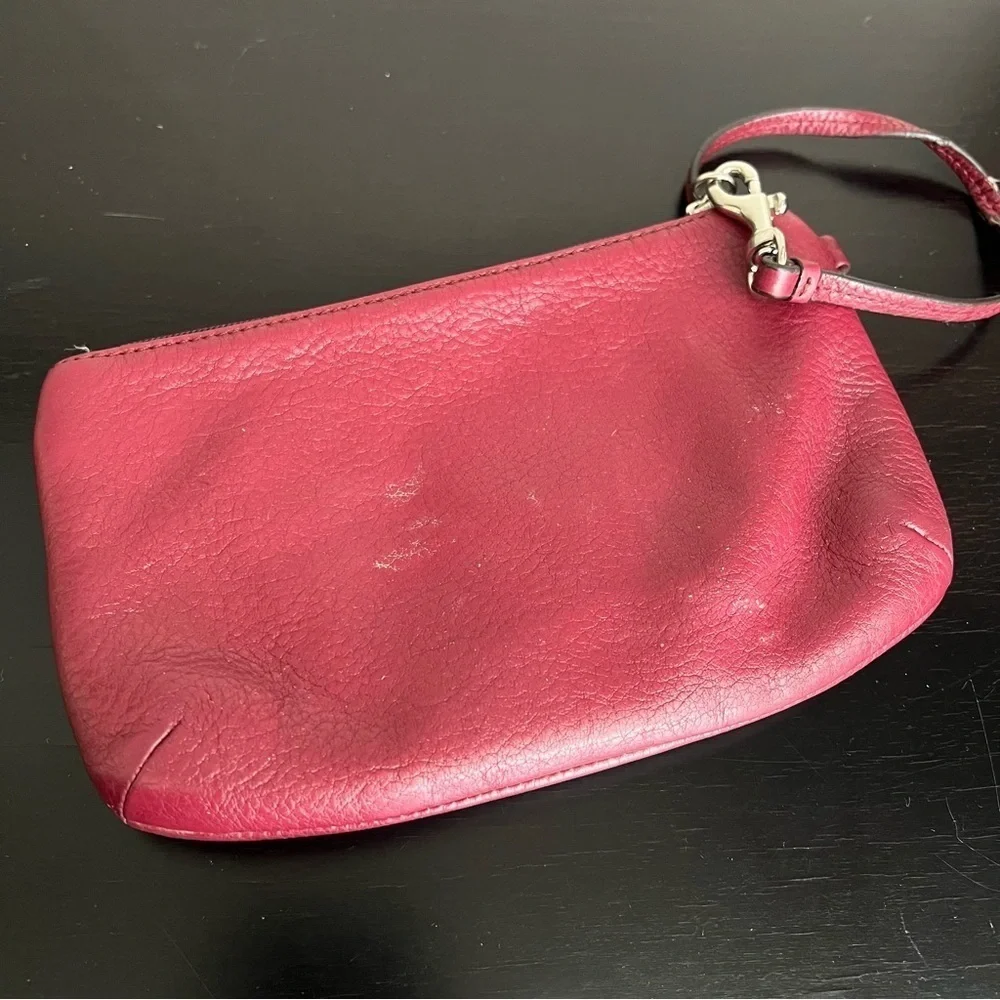 Coach Leather wristlet, dark red 8”x4.5”
